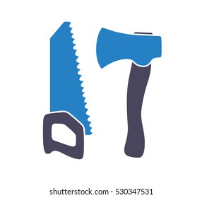 Axe and hand saw icon.