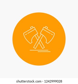 Axe, hatchet, tool, cutter, viking White Line Icon in Circle background. vector icon illustration