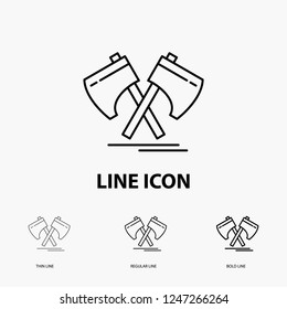 Axe, hatchet, tool, cutter, viking Icon in Thin, Regular and Bold Line Style. Vector illustration