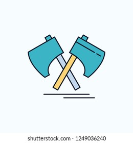 Axe, hatchet, tool, cutter, viking Flat Icon. green and Yellow sign and symbols for website and Mobile appliation. vector illustration