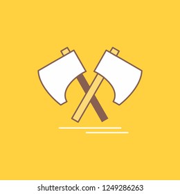 Axe, hatchet, tool, cutter, viking Flat Line Filled Icon. Beautiful Logo button over yellow background for UI and UX, website or mobile application