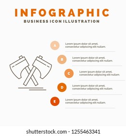 Axe, hatchet, tool, cutter, viking Infographics Template for Website and Presentation. Line Gray icon with Orange infographic style vector illustration
