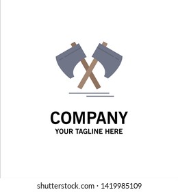 Axe, hatchet, tool, cutter, viking Flat Color Icon Vector