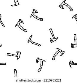 Axe Hatchet Wood Blade Tool Vector Seamless Pattern Thin Line Illustration