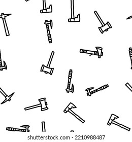 Axe Hatchet Wood Blade Tool Vector Seamless Pattern Thin Line Illustration