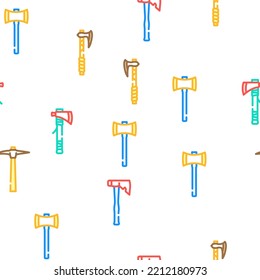 Axe Hatchet Wood Blade Tool Vector Seamless Pattern Thin Line Illustration