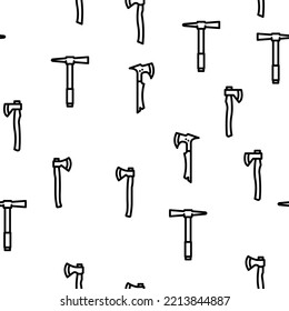 Axe Hatchet Wood Blade Tool Vector Seamless Pattern Thin Line Illustration