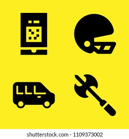 axe, helmet, smartphone and minibus vector icon set. Sample icons set for web and graphic design