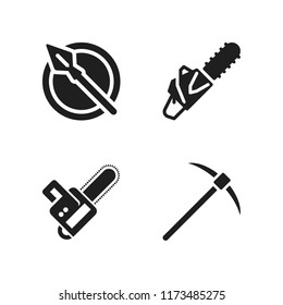 axe icon. 4 axe vector icons set. spear, chainsaw and pickaxe icons for web and design about axe theme
