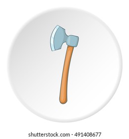 Axe icon in cartoon style on white circle background. Equipment symbol vector illustration