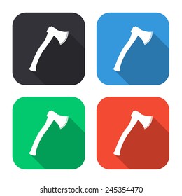 axe icon - colored illustration (gray, blue, green, red) with long shadow