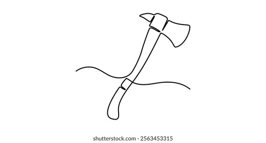 Axe icon in continuous line drawing style. Line art of an axe symbol. Vector illustration. Abstract background, axe, hatchet, woodcutter, construction tool one line art. Continuous line drawing of pro