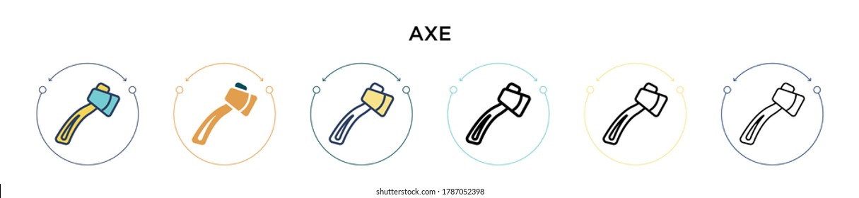 Ax Symbol in vollem, dünnen Linie, Umriss und Strich Stil. Vektorgrafik von zwei farbigen und schwarzen Axt-Vektorgrafiken-Designs kann für mobile, ui, web-basierte