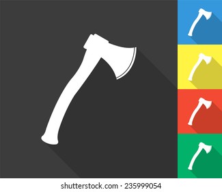 axe icon - gray and colored (blue, yellow, red, green) vector illustration with long shadow