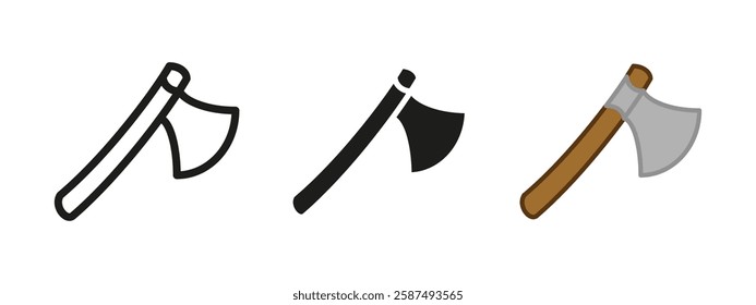 Axe icon. Hatchet tool symbol. Blade vector illustration. Wood chopping sign. Lumberjack equipment pictogram. Forestry and cutting instrument concept.