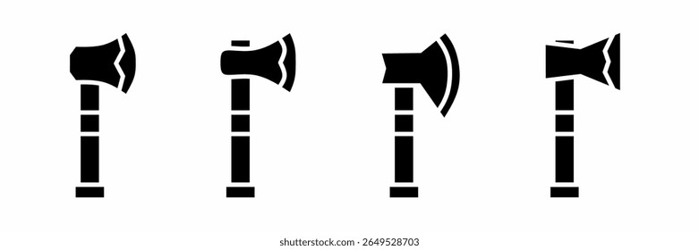 Ilustração do ícone Ax. Conjunto de ícones de machado preto e branco. Coleção de vetores de estoque.