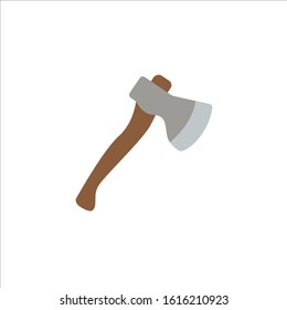 Axe icon isolated on white background. Wooden ax handle and metal blade. Element for woodworking or lumberjack emblem or badge. Flat design cartoon style vector illustration.