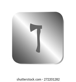 Axe icon on a steel button, vector illustration