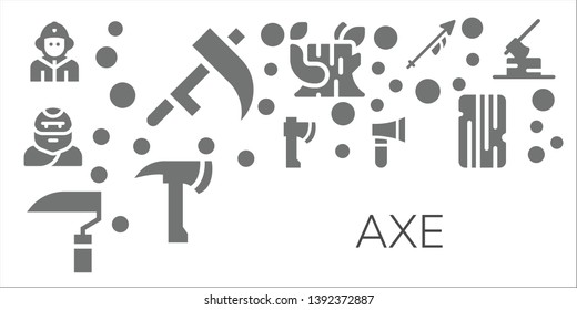 axe icon set. 11 filled axe icons.  Collection Of - Firefighter, Scythe, Troglodyte, Axe, Log, Lance, Wood