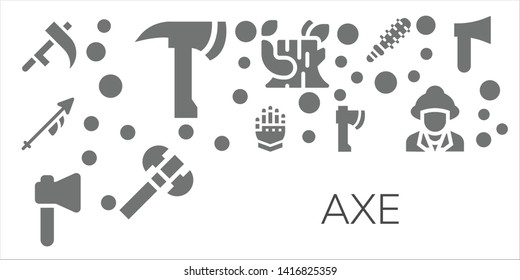 axe icon set. 11 filled axe icons.  Simple modern icons about  - Scythe, Axe, Lance, Gauntlet, Log, Mace, Firefighter