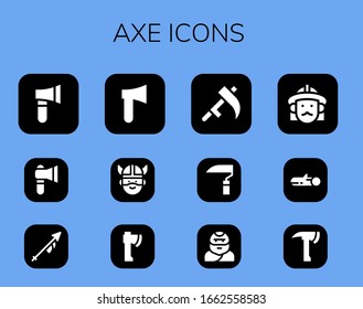 conjunto de iconos de ax. 12 iconos de hacha rellenos.  Iconos modernos sencillos, como: Ax, Lance, Viking, Scythe, Troglodyte, Bombero, Madera