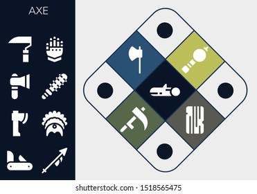 axe icon set. 13 filled axe icons.  Simple modern icons about  - Wood, Penknife, Lance, Axe, Headdress, Mace, Scythe, Gauntlet, Bladder pipe