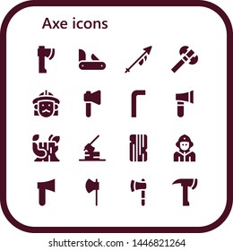 axe icon set. 16 filled axe icons.  Simple modern icons about  - Axe, Penknife, Lance, Firefighter, Allen keys, Log, Wood, Ax