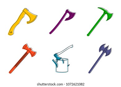Axe icon set. Color outline set of axe vector icons for web design isolated on white background