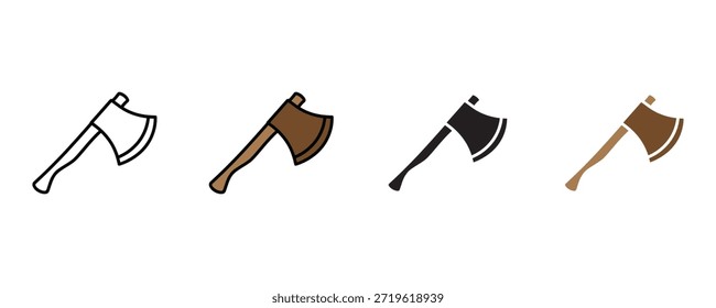 Vector del sistema del icono del hacha en el fondo blanco. madera, símbolo de la manija. Ilustración vectorial.