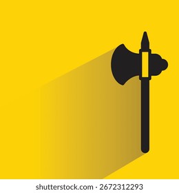 Icono de hacha con sombra sobre fondo amarillo