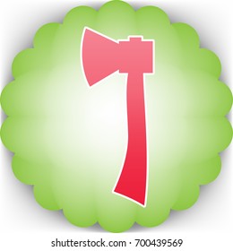 Axe icon. Vector. Pinkish icon with white contour on green background which similar to flower.