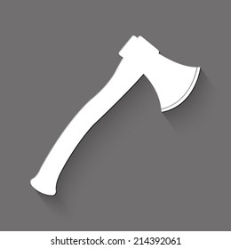 Axe icon - white illustration with shadow on gray background