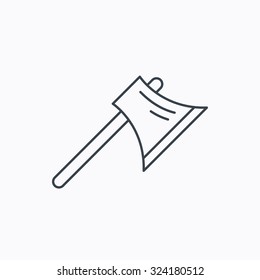 Axe icon. Worker equipment sign. Steel weapon symbol. Linear outline icon on white background. Vector