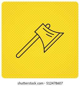 Axe icon. Worker equipment sign. Steel weapon symbol. Linear icon on orange background. Vector