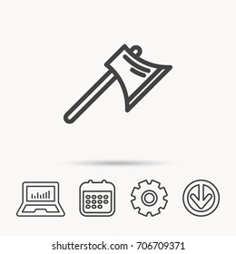 Axe icon. Worker equipment sign. Steel weapon symbol. Notebook, Calendar and Cogwheel signs. Download arrow web icon. Vector