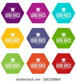 Axe icons 9 set coloful isolated on white for web