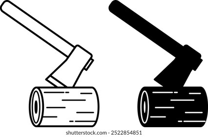 Iconos de hacha. Iconos de vector blanco y negro. Hacha para el senderismo. Cortando Madera. Aventura y concepto de camping