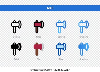 Axe icons in different style. Axe icons set. Holiday symbol. Different style icons set. Vector illustration