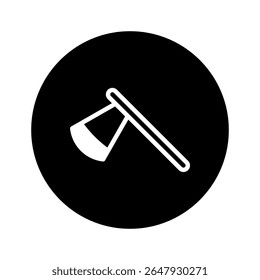 Axe illustration in black and white depicts lumberjack tool for chopping wood on dark background design