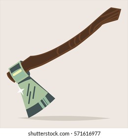 Axe isolated on background. Woodworking tools icon. Vector cartoon illustration of hatchet.