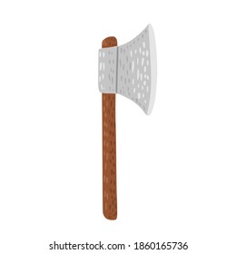Axe isolated on white background. Cartoon cute weapon of viking in doodle style vector illustration.