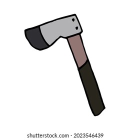Axe isolated in outline. Axe - a hand tool for working with wood. Instrument in doodle style isolated on a white background. Equipment for carpentry work vector illustration. Doodle style
