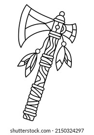 Axe Isolated In Outline. Vector Axe. Elements For Coloring Pages. Coloring Book Pages.