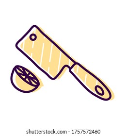 axe knife and half lemon line and fill style icon design, Cook kitchen eat and food theme Vector illustration