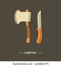 axe and knife vector. tool camping
