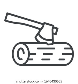 Axe and log line icon on white background