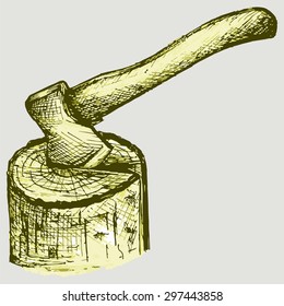 Axe and log. Vector Image
