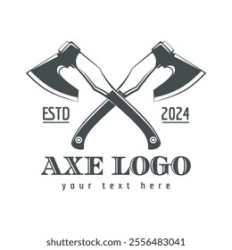 Axe logo. Crossed lumberjack axes isolated vector illustration