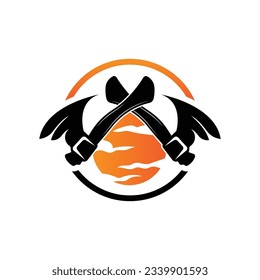 Axe Logo Design, Lumberjack Carpentry Wood Cutting Tool label, badge