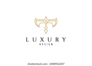 Axe logo in elegant outline linear vector design style